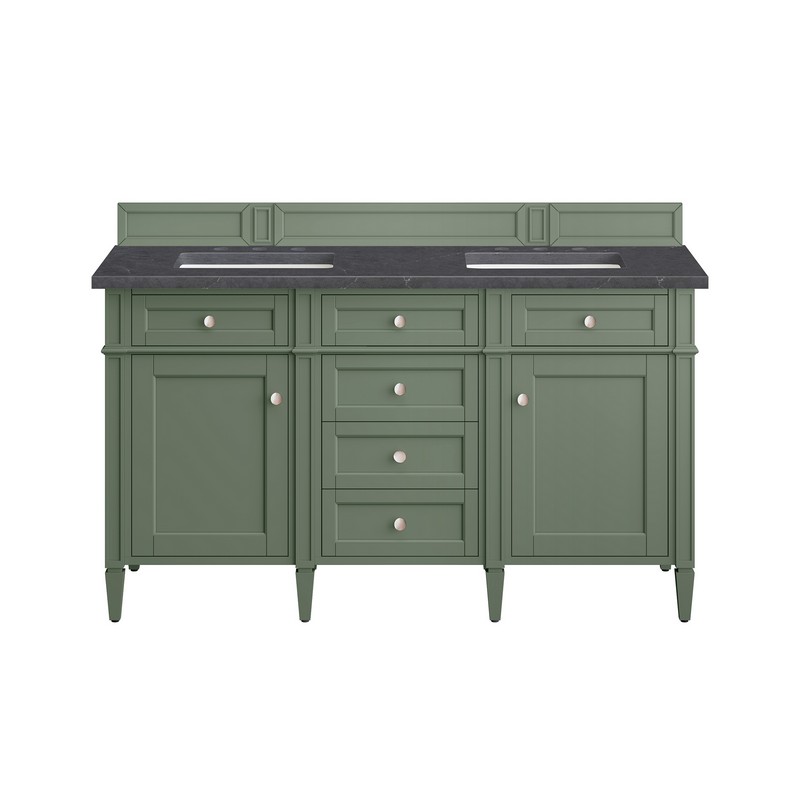 JAMES MARTIN 650-V60D-SC-3CSP BRITTANY 60 INCH SMOKEY CELADON DOUBLE SINK VANITY WITH 3 CM CHARCOAL SOAPSTONE TOP