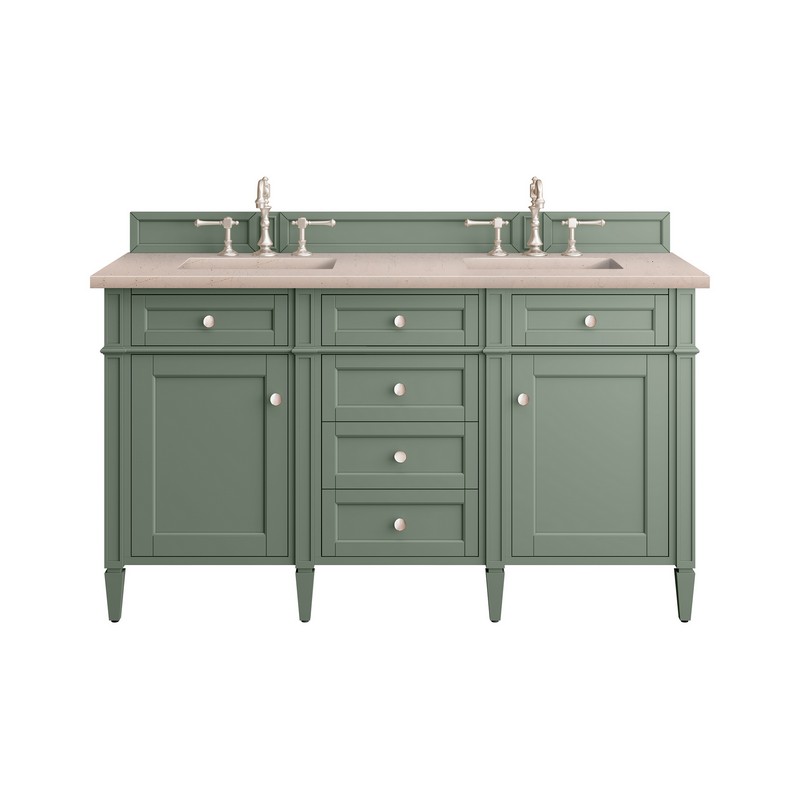 JAMES MARTIN 650-V60D-SC-3EMR BRITTANY 60 INCH SMOKEY CELADON DOUBLE SINK VANITY WITH 3 CM ETERNAL MARFIL TOP