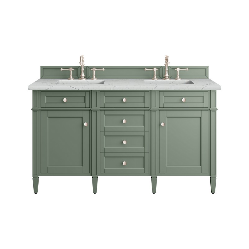 JAMES MARTIN 650-V60D-SC-3ENC BRITTANY 60 INCH SMOKEY CELADON DOUBLE SINK VANITY WITH 3 CM ETHEREAL NOCTIS TOP