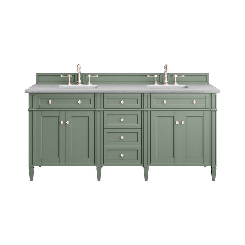 JAMES MARTIN 650-V72-SC-3AF BRITTANY 72 INCH SMOKEY CELADON DOUBLE SINK VANITY WITH 3 CM ARCTIC FALL TOP