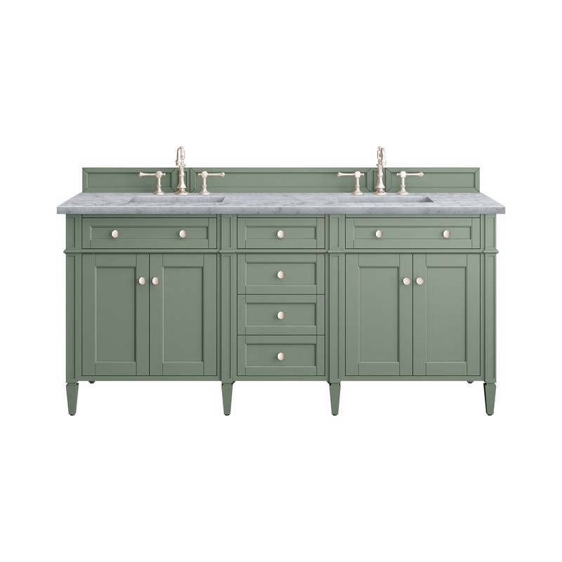 JAMES MARTIN 650-V72-SC-3CAR BRITTANY 72 INCH SMOKEY CELADON DOUBLE SINK VANITY WITH 3 CM CARRARA MARBLE TOP