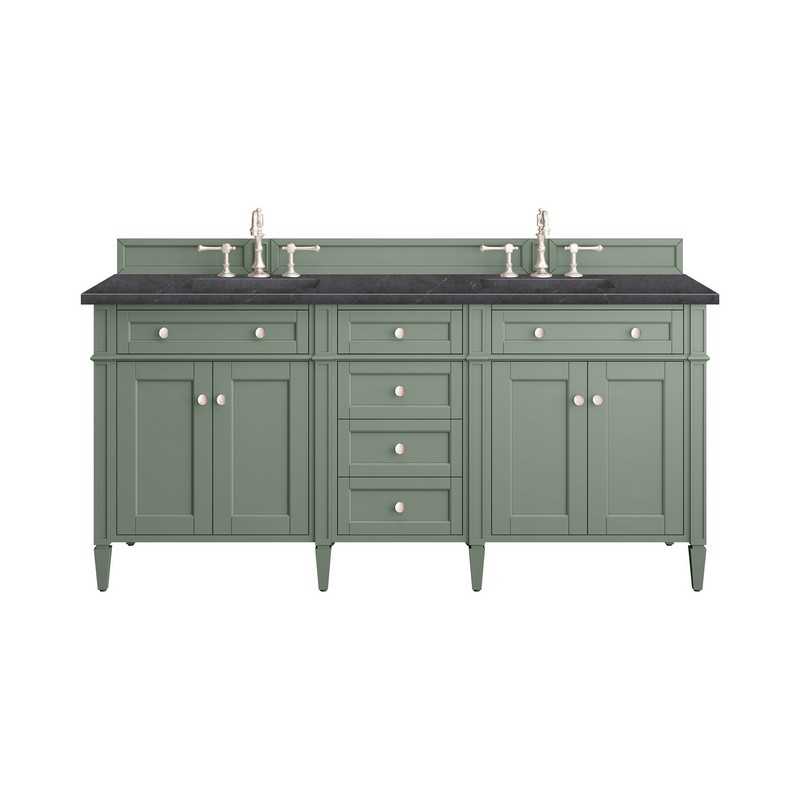 JAMES MARTIN 650-V72-SC-3CSP BRITTANY 72 INCH SMOKEY CELADON DOUBLE SINK VANITY WITH 3 CM CHARCOAL SOAPSTONE TOP