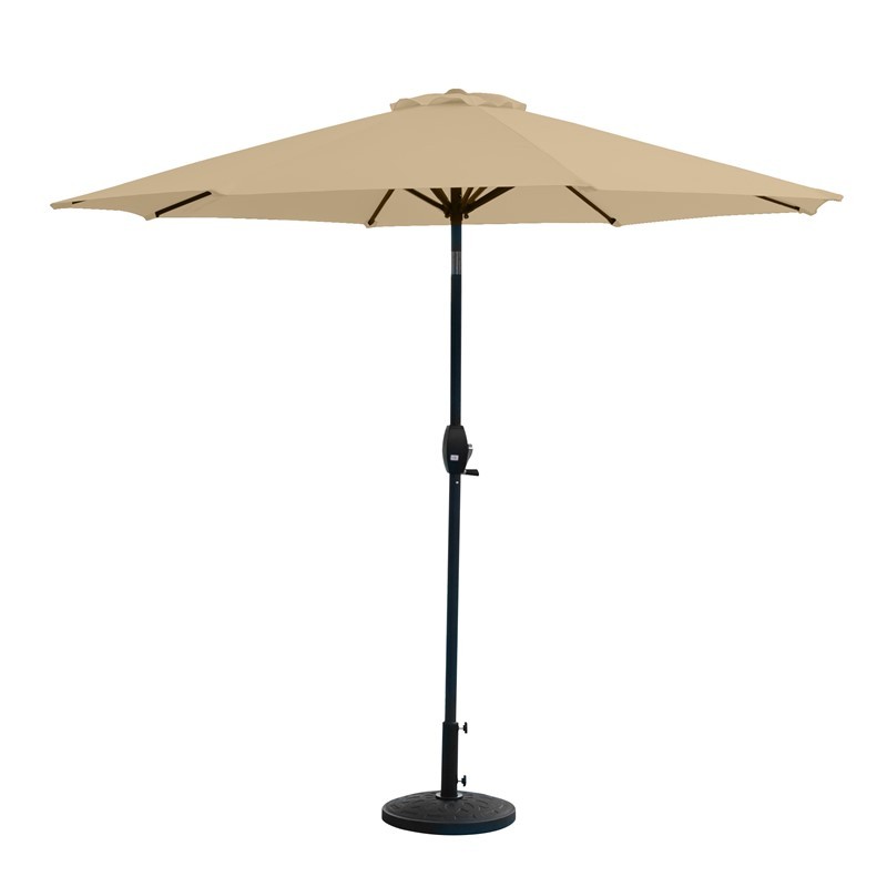 WESTIN FURNITURE 9805021-OS5003 108 INCH OUTDOOR PATIO MARKET TABLE UMBRELLA WITH DECORATIVE ROUND RESIN BASE - BEIGE