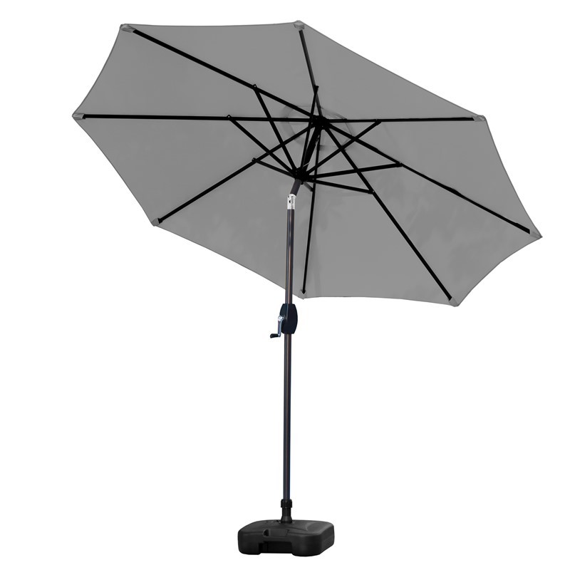 WESTIN FURNITURE 9806302-OS5001 108 INCH OUTDOOR PATIO MARKET TABLE UMBRELLA WITH SQUARE PLASTIC FILLABLE BASE - GRAY