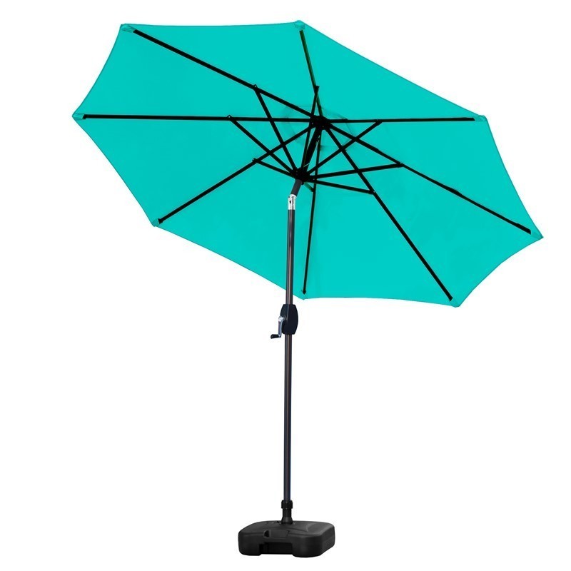 WESTIN FURNITURE 9808151-OS5001 108 INCH OUTDOOR PATIO MARKET TABLE UMBRELLA WITH SQUARE PLASTIC FILLABLE BASE - TURQUOISE