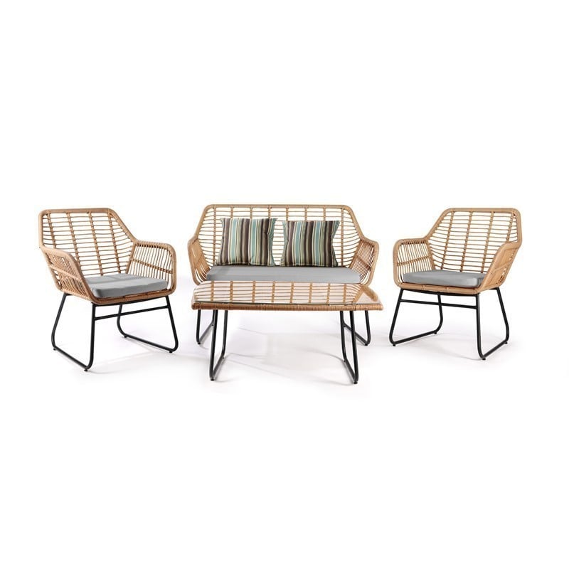 WESTIN FURNITURE OP101-4PC 4-PIECE OUTDOOR PATIO RATTAN WICKER CONVERSATION SET