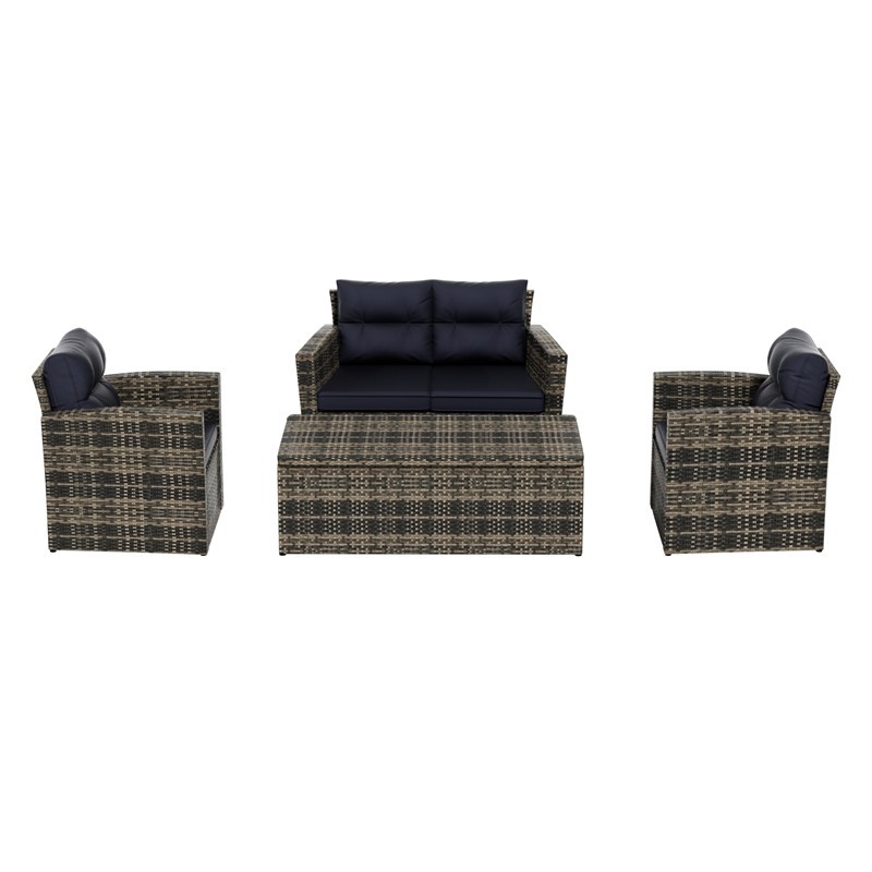 WESTIN FURNITURE OP113-BR MADORE 4-PIECE RATTAN SEATING GROUP WITH CUSHION