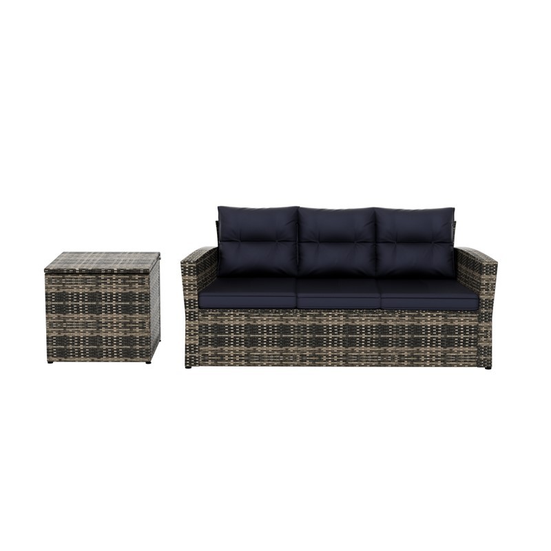 WESTIN FURNITURE OP114-BR MADORE SOFA AND SIDE TABLE RATTAN SEATING GROUP WITH CUSHION