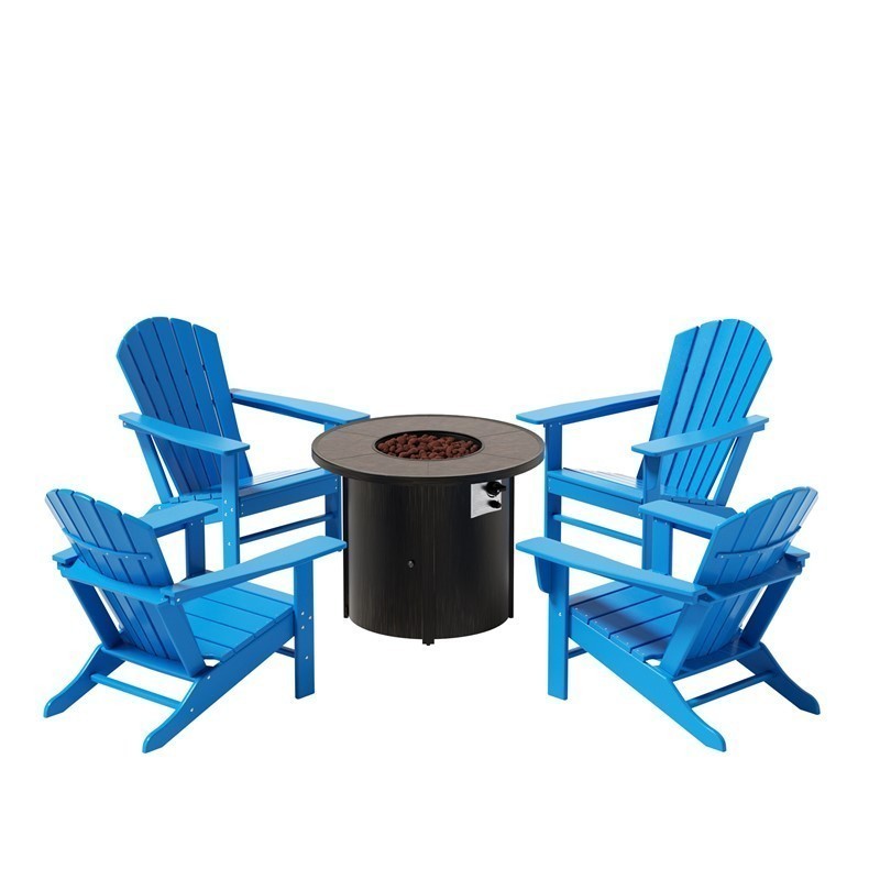 WESTIN FURNITURE OP6004 ALTURA OUTDOOR ADIRONDACK CHAIR WITH ROUND FIRE PIT TABLE SETS