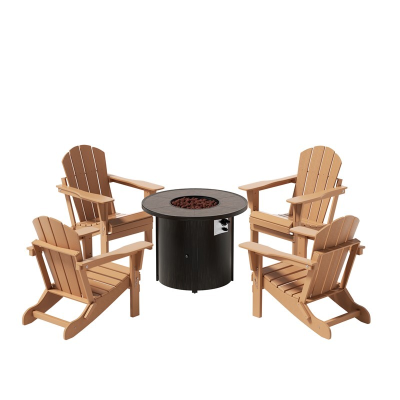 WESTIN FURNITURE OP6008 LAGUNA OUTDOOR FOLDING POLY ADIRONDACK CHAIR WITH ROUND FIR PIT TABLE SETS