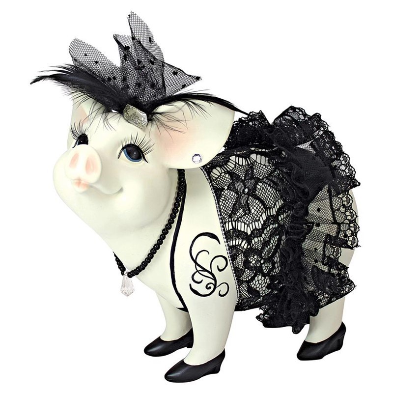 DESIGN TOSCANO QS2810 7 INCH LACE AND LARD MADAME PIG STATUE