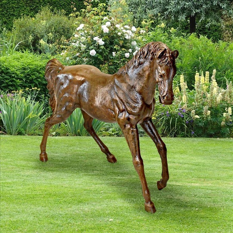 DESIGN TOSCANO AS23232 57 1/2 INCH TROTTING THOROUGHBRED HORSE, LEFT - BRONZE