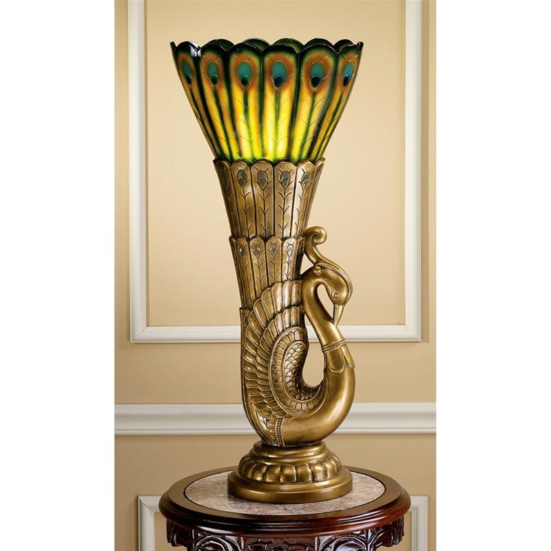 DESIGN TOSCANO KY7487 12 1/2 INCH ART DECO PEACOCK TORCHIERE LAMP