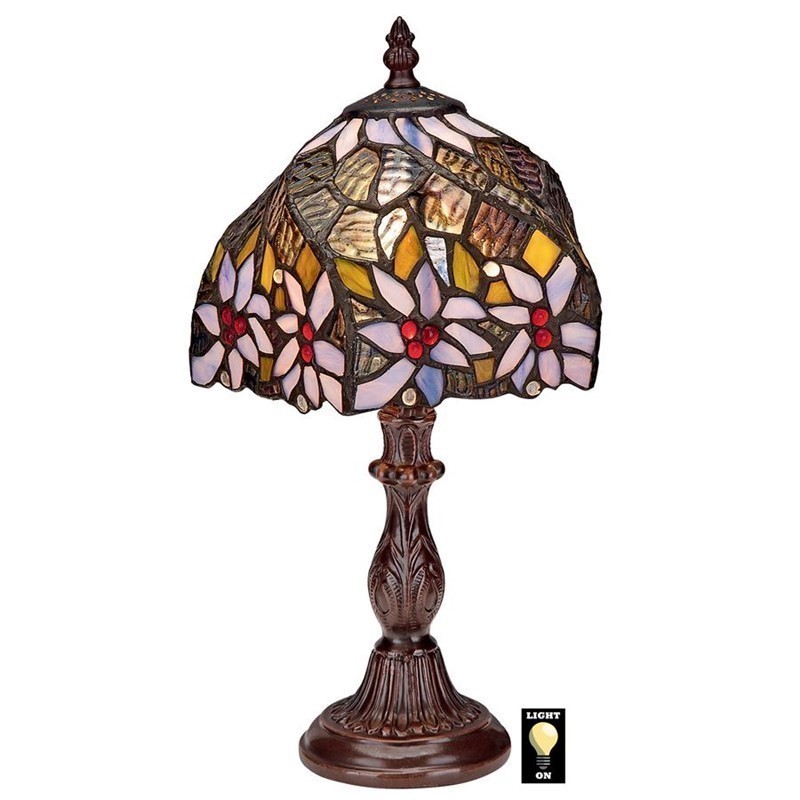 DESIGN TOSCANO TF10044 8 INCH LIGHT FLOWER STAINED GLASS LAMP - BLUE