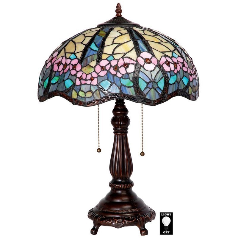 DESIGN TOSCANO TF10046 16 INCH PINK PRIMROSE STAINED GLASS TABLE LAMP