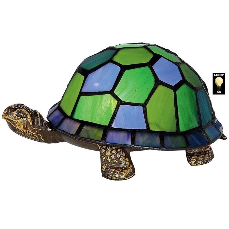 DESIGN TOSCANO TF10057 8 INCH STAINED GLASS TURTLE LAMP - BLUE