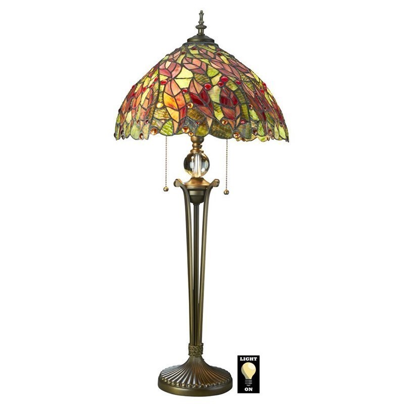 DESIGN TOSCANO TF85001 16 INCH CROTON LEAVES STAINED GLASS TABLE LAMP