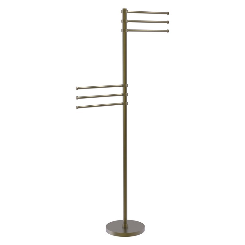 ALLIED BRASS TS-50G 25 1/2 INCH TOWEL STAND WITH 6 PIVOTING 12 INCH ARMS WITH GROOVED DETAIL