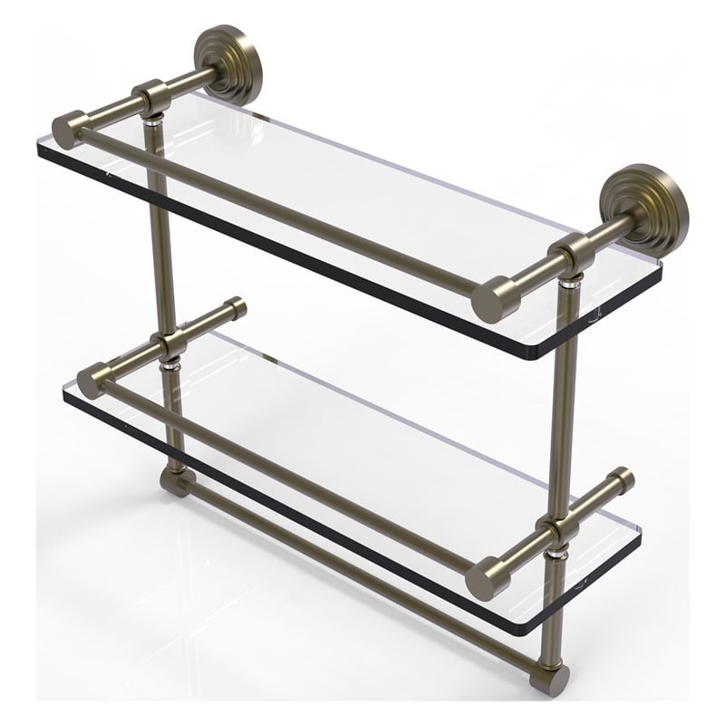 ALLIED BRASS WP-2TB/16-GAL WAVERLY PLACE 16 INCH GALLERY DOUBLE GLASS SHELF WITH TOWEL BAR