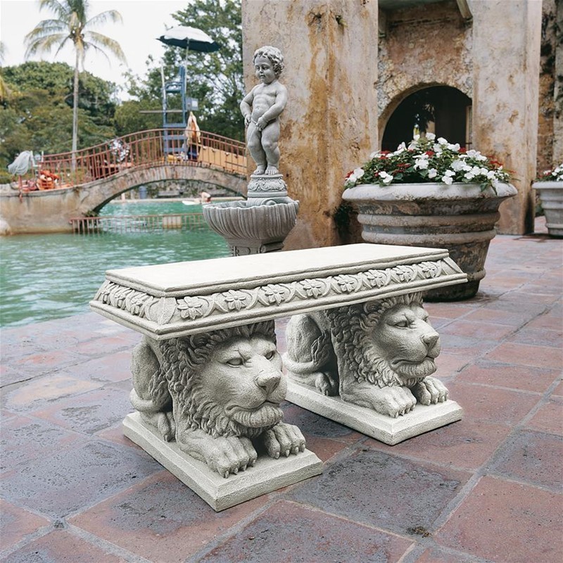 DESIGN TOSCANO NG31140 29 1/2 INCH GRAND LION BENCH OF ST JOHNS SQUARE