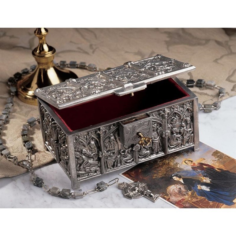 DESIGN TOSCANO PA6350 6 INCH COTSWOLD CATHEDRAL PEWTER JEWEL BOX