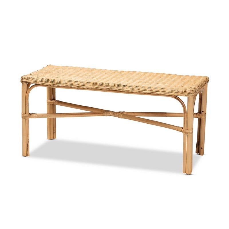 BAXTON STUDIO CACABAN-RATTAN-BENCH CACABAN 38.6 INCH MODERN BOHEMIAN NATURAL BROWN RATTAN ACCENT BENCH