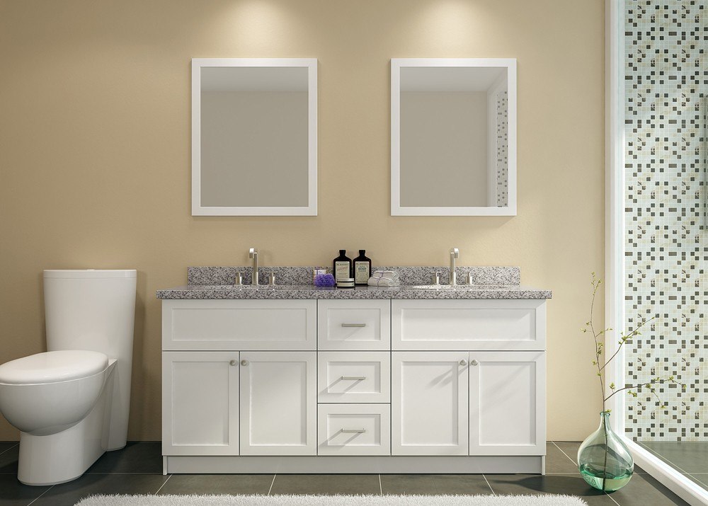 ARIEL F073D-AB-WHT HAMLET 73 INCH DOUBLE SINK VANITY SET IN WHITE WITH ABSOLUTE BLACK GRANITE COUNTERTOP