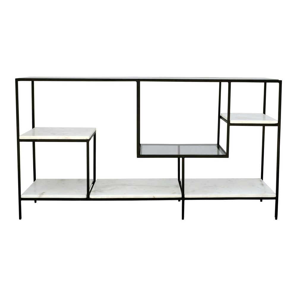 MOE'S HOME COLLECTION FI-1086-37 BANSWARA 54 INCH MARBLE DISPLAY SHELF - WHITE AND BLACK