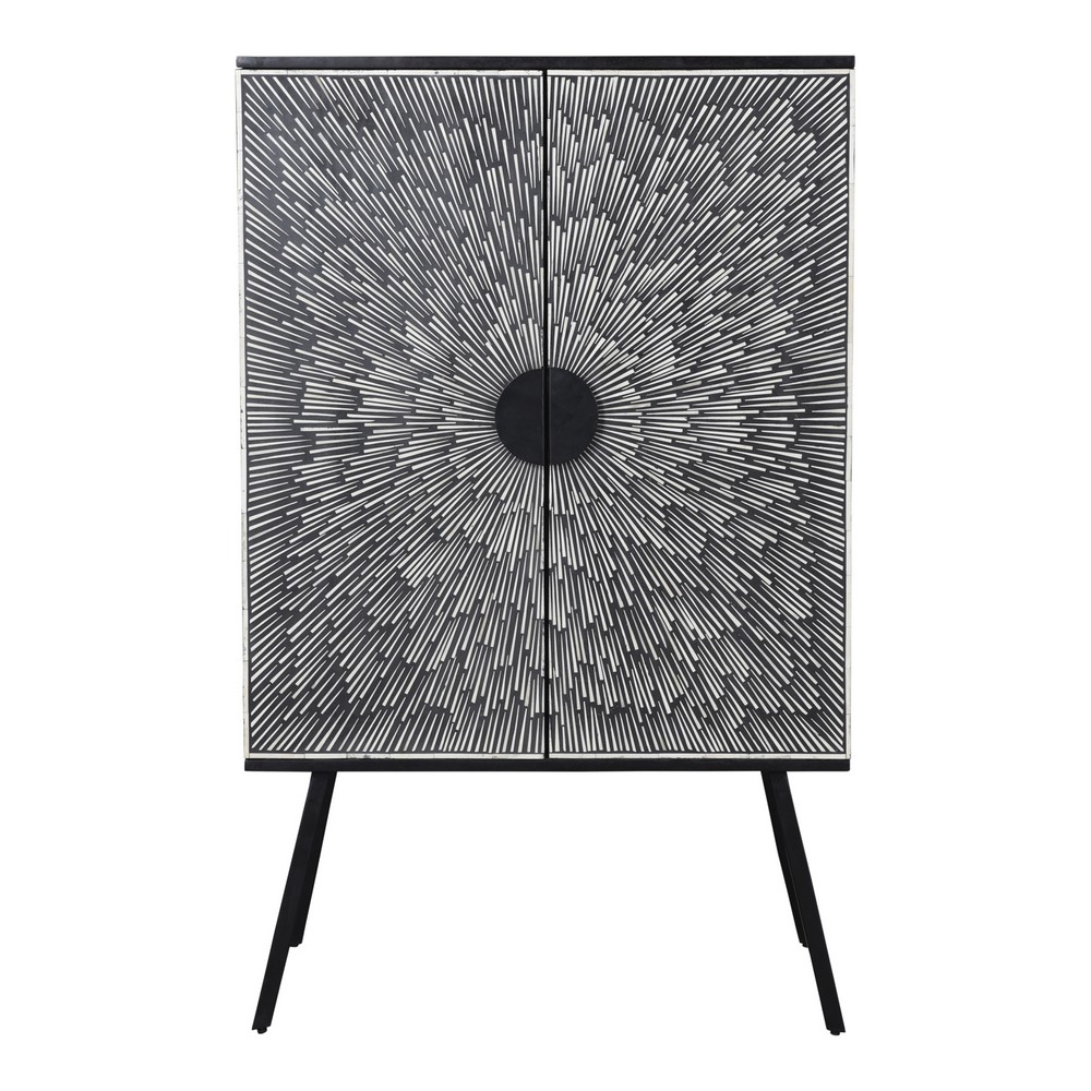 MOE'S HOME COLLECTION GZ-1120-02 SUNBURST 32 INCH WOODEN WINE CABINET - BLACK AND WHITE