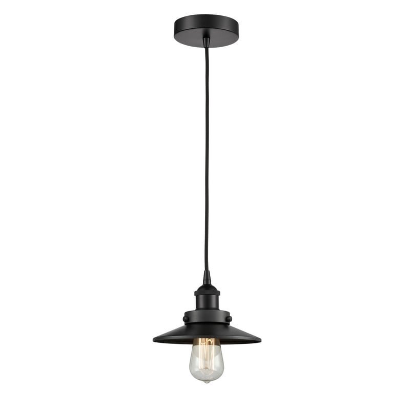 INNOVATIONS LIGHTING 616-1PH-BK-M6 FRANKLIN RESTORATION RAILROAD 1 LIGHT 8 INCH METAL SHADE MINI PENDANT - MATTE BLACK