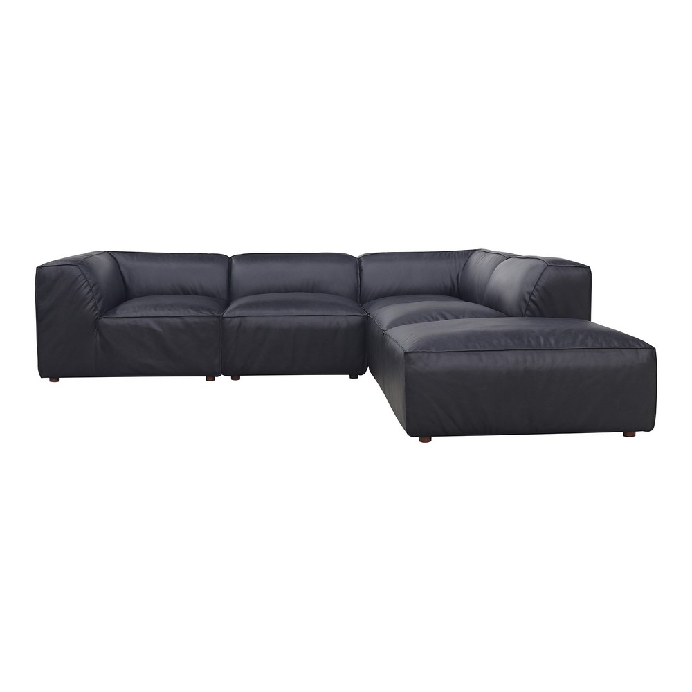 MOE'S HOME COLLECTION XQ-1007-02 112 INCH FORM AND LEATHER CLASSIC L MODULAR SECTIONAL - VANTAGE BLACK