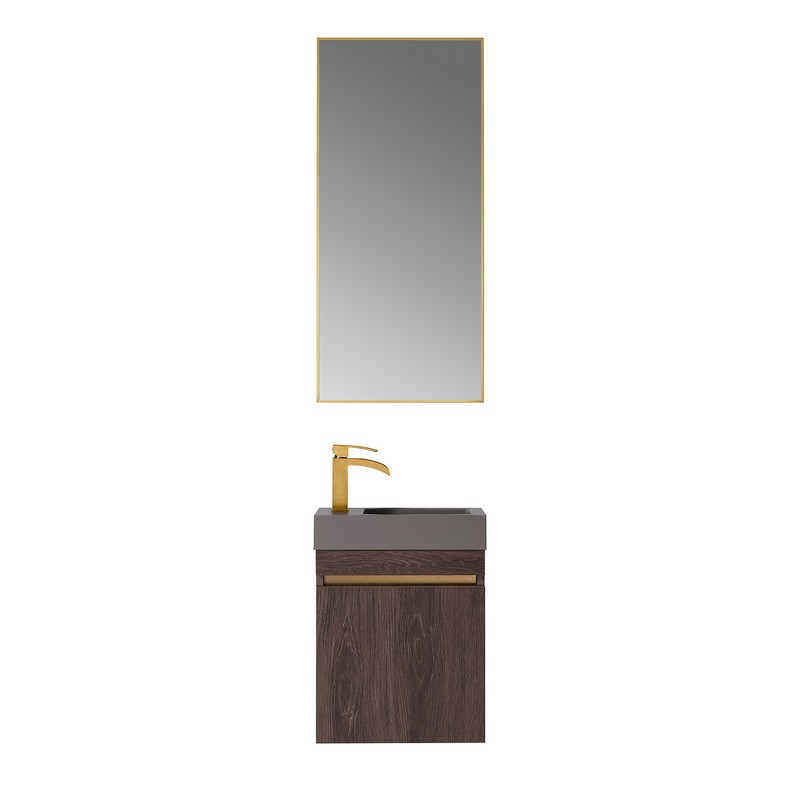 VINNOVA 703116-NC-GR PALENCIA 15 3/4 INCH SINGLE SINK WALL - MOUNT BATH VANITY WITH COMPOSITE INTEGRAL SQUARE SINK TOP AND MIRROR - NORTH CAROLINA OAK AND GREY