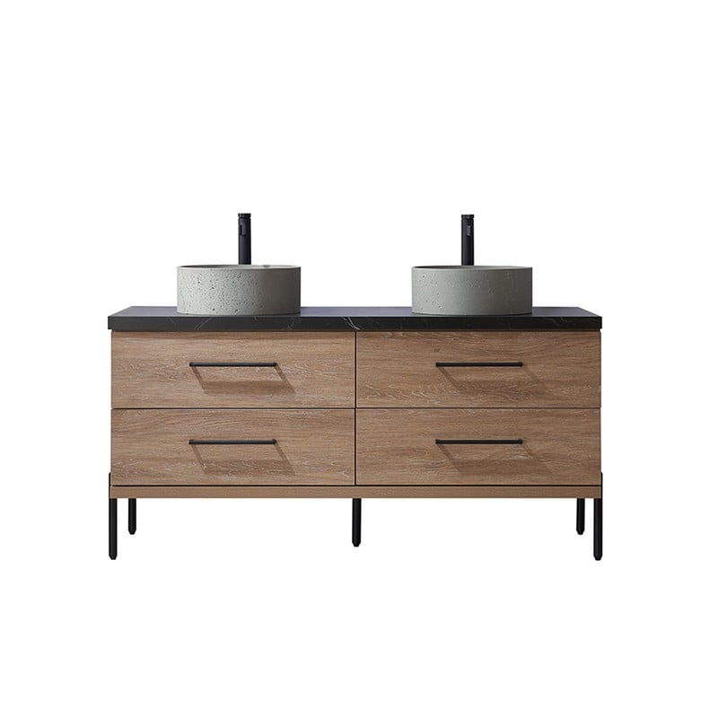 VINNOVA 705160R-NO-SL-NM TRENTO 60 INCH DOUBLE SINK BATH VANITY WITH SINTERED STONE TOP - NORTH AMERICAN OAK AND BLACK