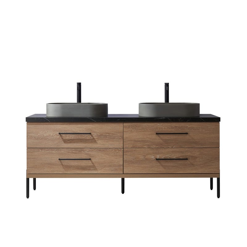 VINNOVA 705172O-NO-SL-NM TRENTO 72 INCH DOUBLE SINK BATH VANITY WITH SINTERED STONE TOP - NORTH AMERICAN OAK AND BLACK