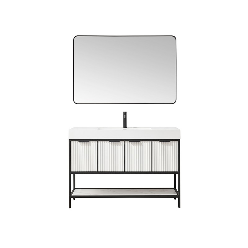 VINNOVA 705248-WH MARCILLA 48 INCH SINGLE SINK BATH VANITY WITH ONE-PIECE COMPOSITE STONE SINK TOP AND MIRROR
