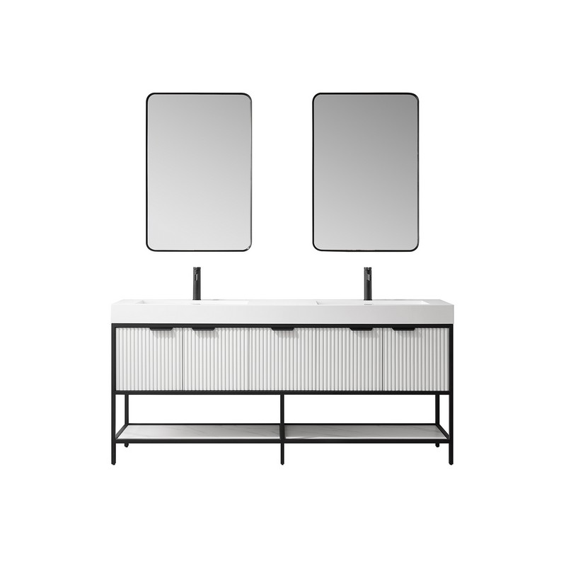 VINNOVA 705272-WH MARCILLA 71 3/4 INCH DOUBLE SINK BATH VANITY WITH ONE-PIECE COMPOSITE STONE SINK TOP AND MIRROR