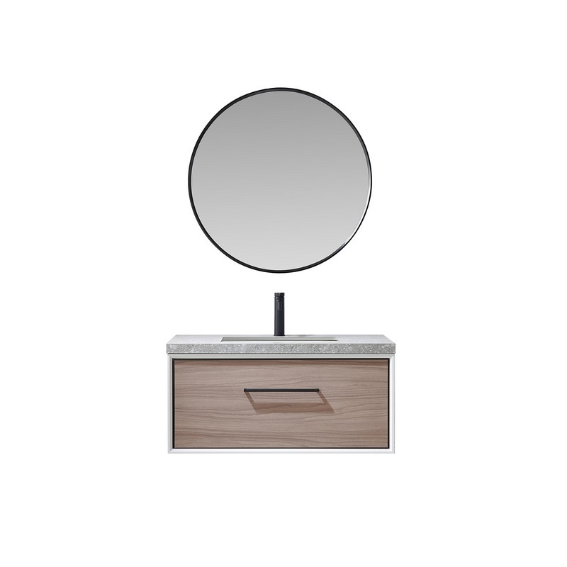VINNOVA 705336-NS CAPARROSO 36 INCH SINGLE SINK BATH VANITY WITH SINTERED STONE TOP AND MIRROR IN GREY