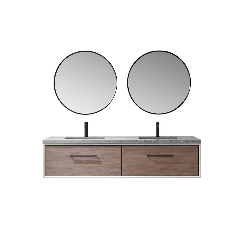 VINNOVA 705372-NS CAPARROSO 72 INCH DOUBLE SINK BATH VANITY WITH SINTERED STONE TOP AND MIRROR IN GREY