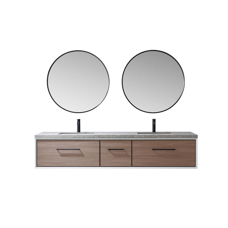 VINNOVA 705384-NS CAPARROSO 84 INCH DOUBLE SINK BATH VANITY WITH SINTERED STONE TOP AND MIRROR IN GREY