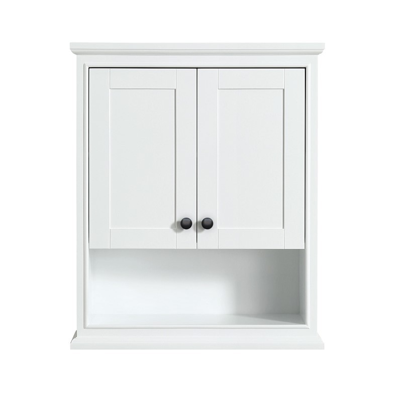 WYNDHAM COLLECTION WCS2020WCWB DEBORAH 25 INCH OVER-THE-TOILET BATHROOM WALL-MOUNTED STORAGE CABINET IN WHITE WITH MATTE BLACK TRIM