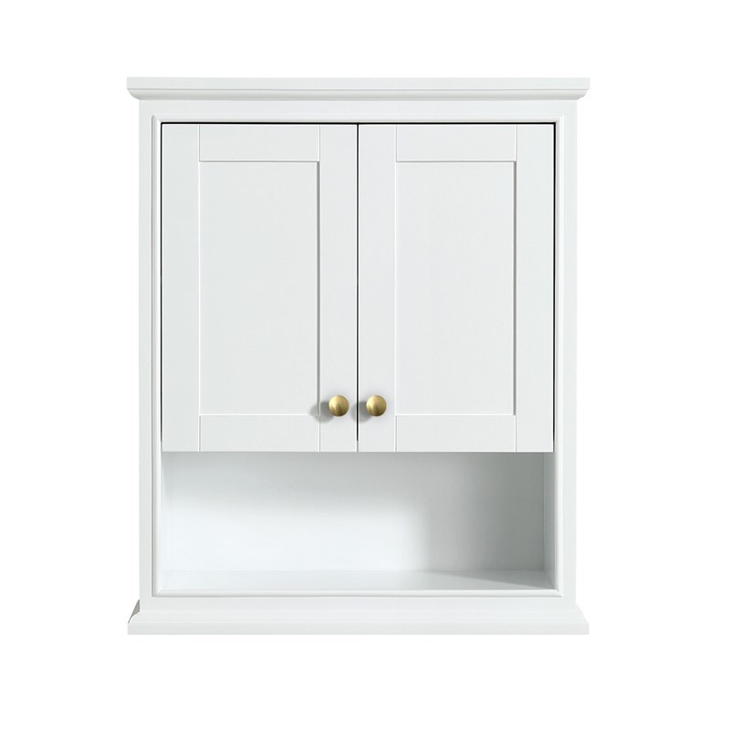WYNDHAM COLLECTION WCS2020WCWG DEBORAH 25 INCH OVER-THE-TOILET BATHROOM WALL-MOUNTED STORAGE CABINET IN WHITE WITH BRUSHED GOLD TRIM