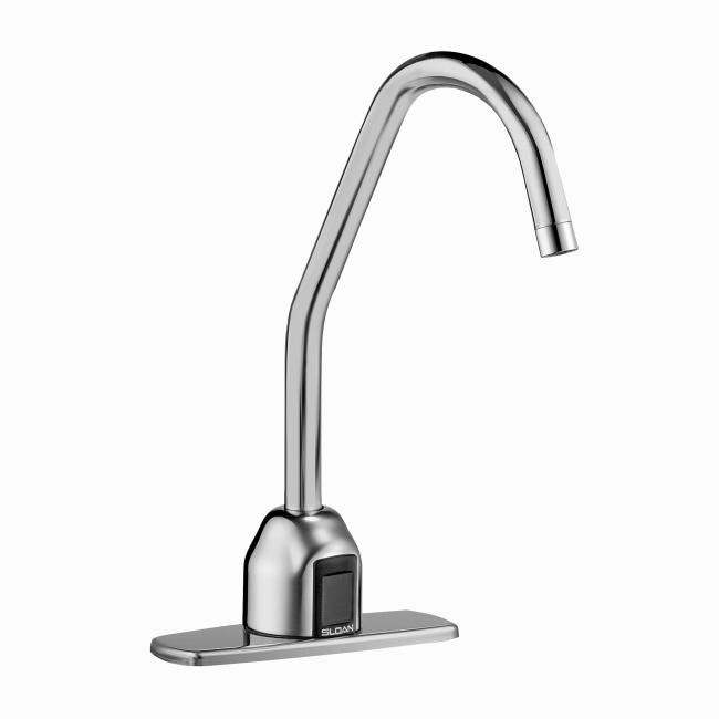 SLOAN 3315105BT OPTIMA 12 1/4 INCH BATTERY POWERED DECK MOUNT GOOSENECK BODY FAUCET WITH SURGICAL BEND SPOUT AND LAMINAR SPRAY - POLISHED CHROME