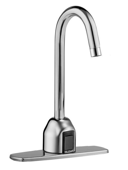 SLOAN 3315164BT OPTIMA 10 1/4 INCH BATTERY POWERED DECK MOUNT GOOSENECK BODY FAUCET WITH LAMINAR SPRAY - POLISHED CHROME