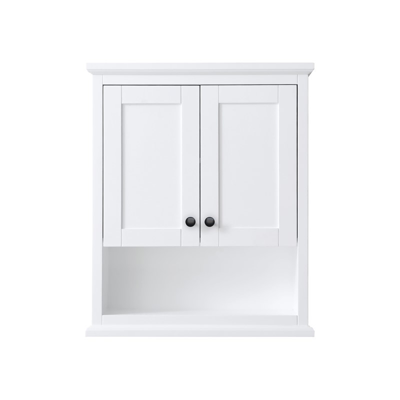 WYNDHAM COLLECTION WCV2323WCWB AVERY 25 INCH OVER-THE-TOILET BATHROOM WALL-MOUNTED STORAGE CABINET IN WHITE WITH MATTE BLACK TRIM