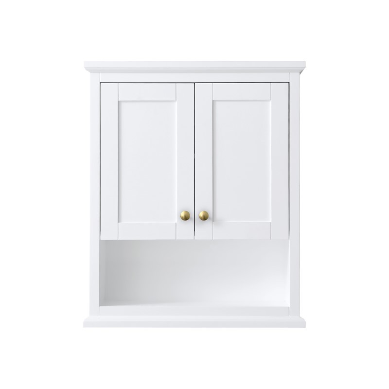 WYNDHAM COLLECTION WCV2323WCWG AVERY 25 INCH OVER-THE-TOILET BATHROOM WALL-MOUNTED STORAGE CABINET IN WHITE WITH BRUSHED GOLD TRIM