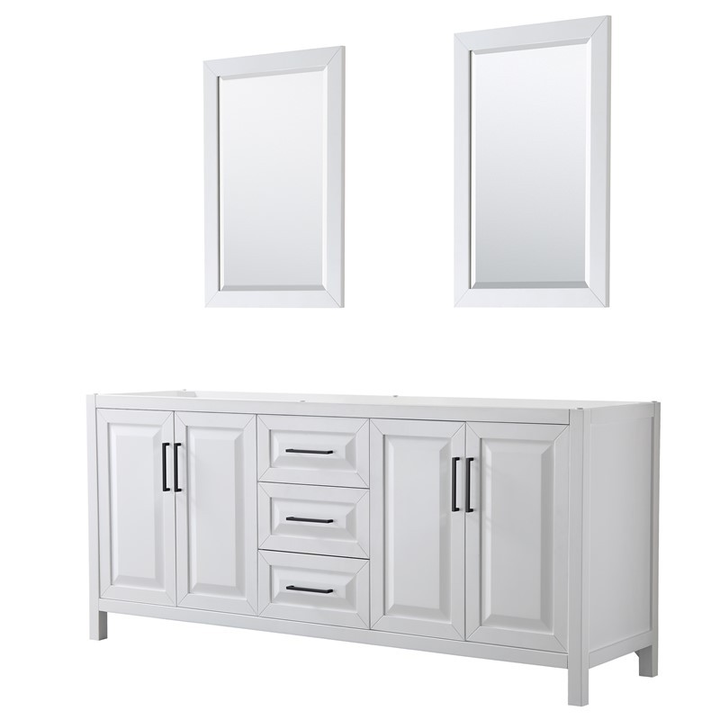 WYNDHAM COLLECTION WCV252580DWBCXSXXM24 DARIA 78 3/4 INCH DOUBLE BATHROOM VANITY IN WHITE, NO COUNTERTOP, NO SINK, MATTE BLACK TRIM AND 24 INCH MIRRORS
