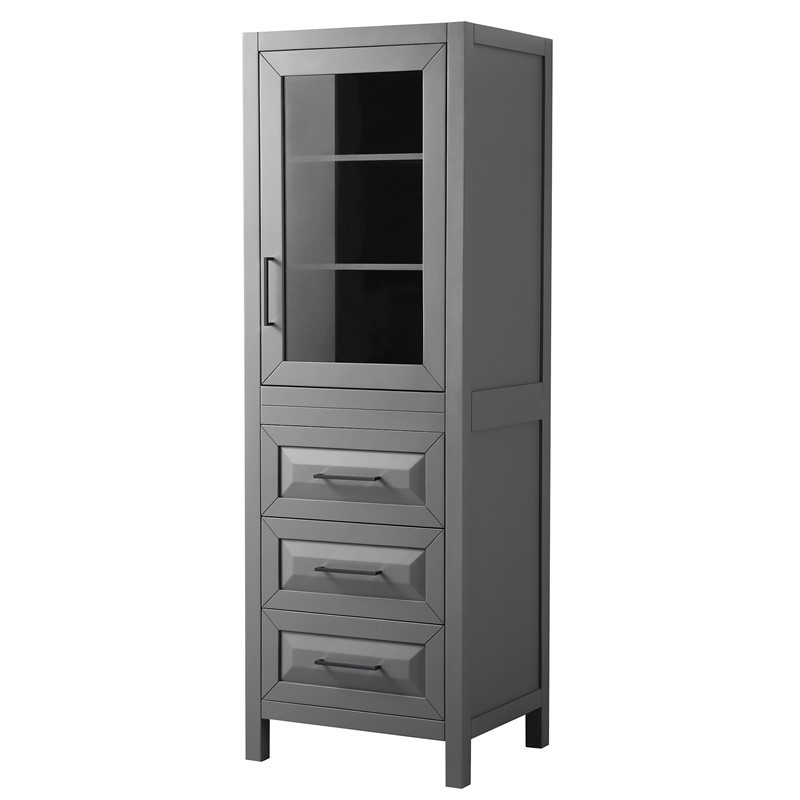 WYNDHAM COLLECTION WCV2525LTGB DARIA 24 INCH LINEN TOWER IN DARK GRAY WITH MATTE BLACK TRIM, SHELVED CABINET STORAGE AND 3 DRAWERS