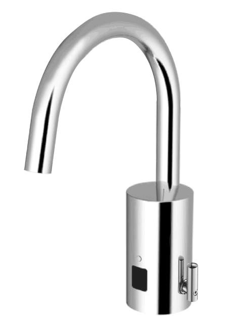 SLOAN 3335125 OPTIMA 14 INCH INTEGRATED SIDE MIXER BATTERY POWERED DECK MOUNTED GOOSENECK BODY FAUCET WITH LAMINAR SPRAY - POLISHED CHROME