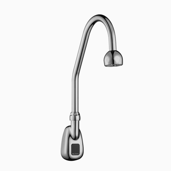 SLOAN 3365245BT OPTIMA 12 3/8 INCH BELOW DECK THERMOSTATIC MIXING VALVE BOX TRANSFORMER HARDWIRED POWERED WALL MOUNT GOOSENECK BODY FAUCET WITH SHOWER HEAD SPRAY AND SURGICAL BEND SPOUT - POLISHED CHROME