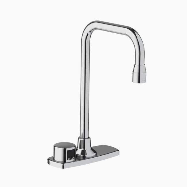 SLOAN 3365429BT OPTIMA 10 3/4 INCH BOX TRANSFORMER HARDWIRED POWERED DECK MOUNTED GOOSENECK BODY FAUCET WITH LAMINAR SPRAY AND 4 INCH TRIM PLATE - POLISHED CHROME